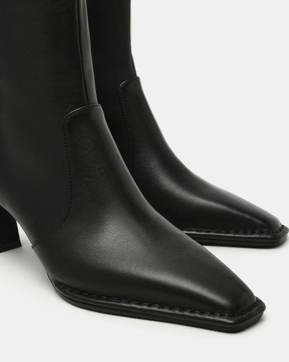 FARE Black Leather Square Toe Women's Ankle Boot