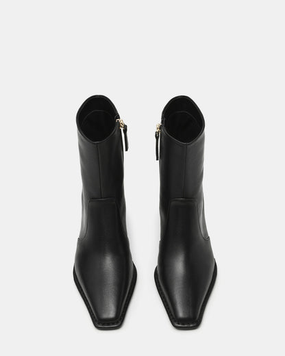 FARE Black Leather Square Toe Women's Ankle Boot