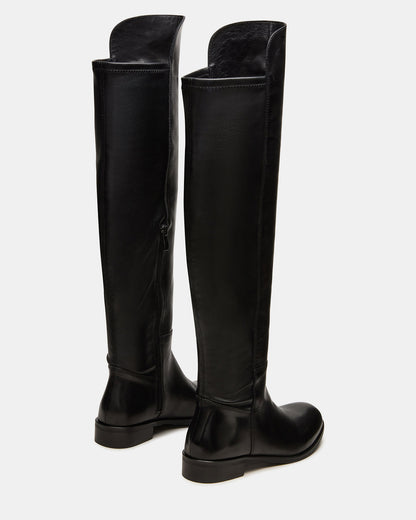 LANCASTER Black Leather Over-the-Knee Round Toe Women's Boots