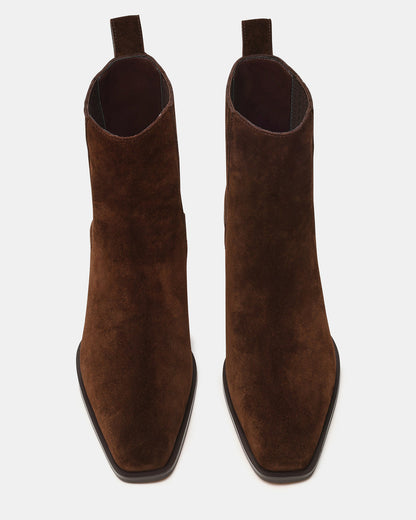 DARSEN Brown Suede Square-Toe Block Heel Women's Ankle Boot