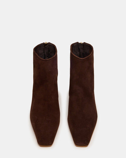 JUNO Brown Suede Square-Toe Women's Ankle Boot