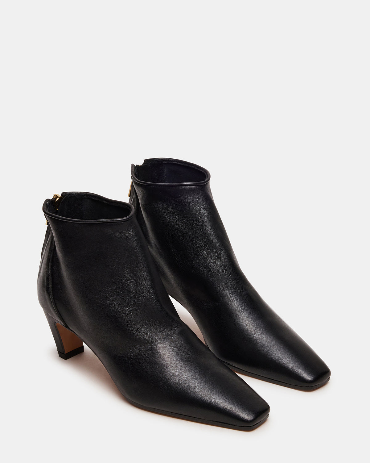 JUNO Black Leather Square-Toe Women's Ankle Boot