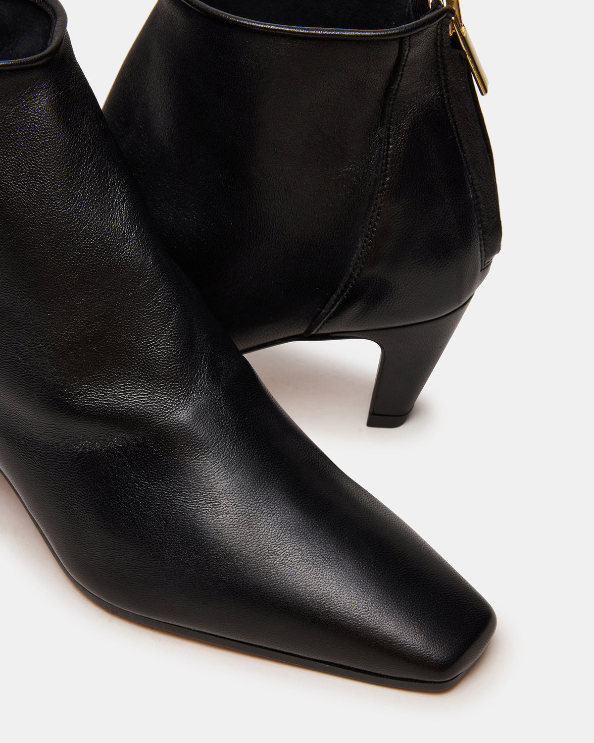 JUNO Black Leather Square-Toe Women's Ankle Boot