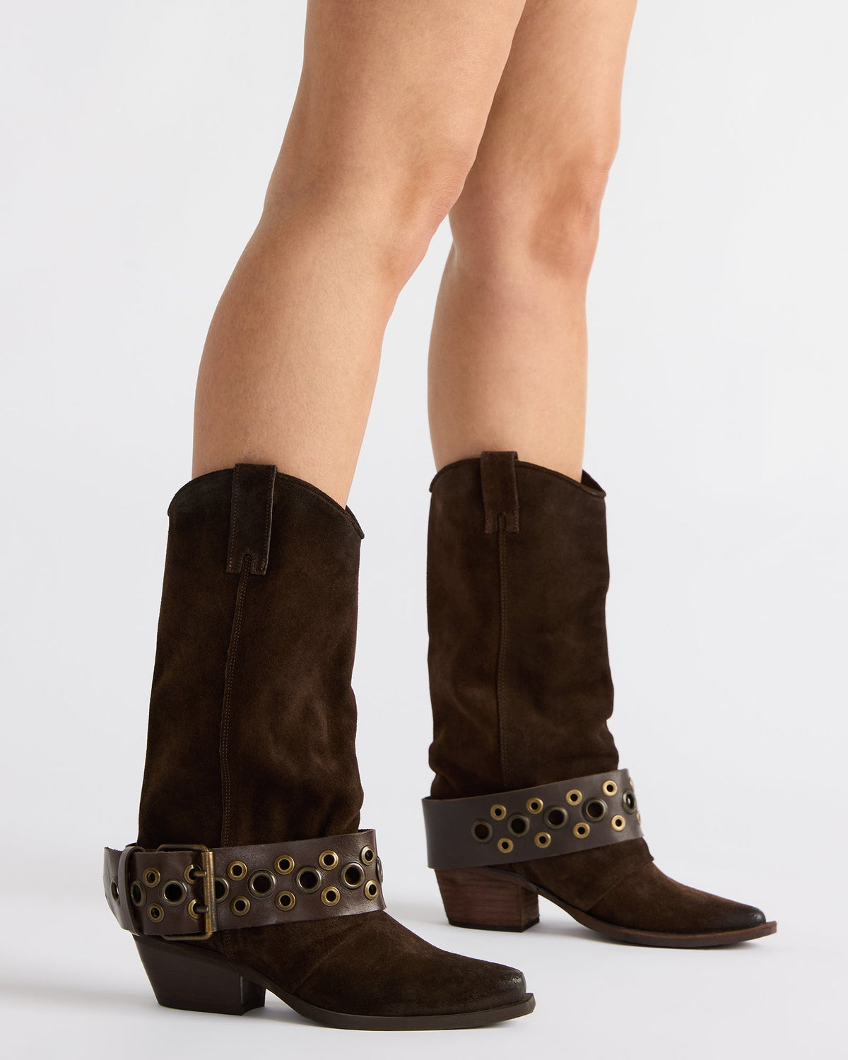 ASHWOOD Brown Suede Pointed-Toe Western Women's Boot