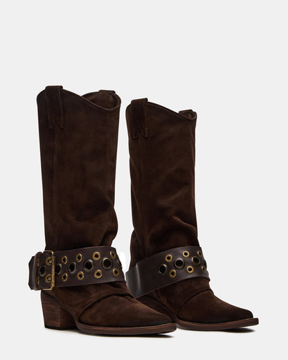 ASHWOOD Brown Suede Pointed-Toe Western Women's Boot