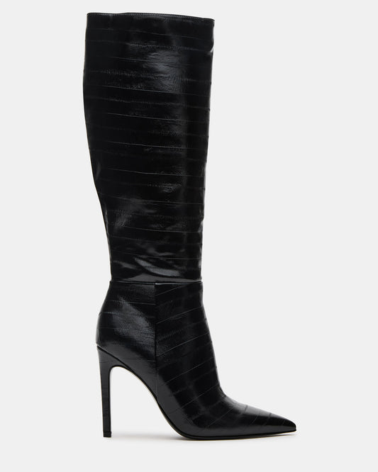 NITRO Black Eel Pointed-Toe Stiletto Heel Knee-High Women's Boots