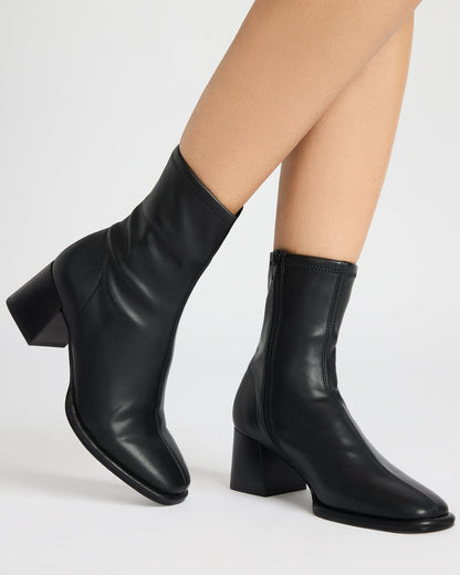 PAMMY Black Square-Toe Block Heel Women's Ankle Boot