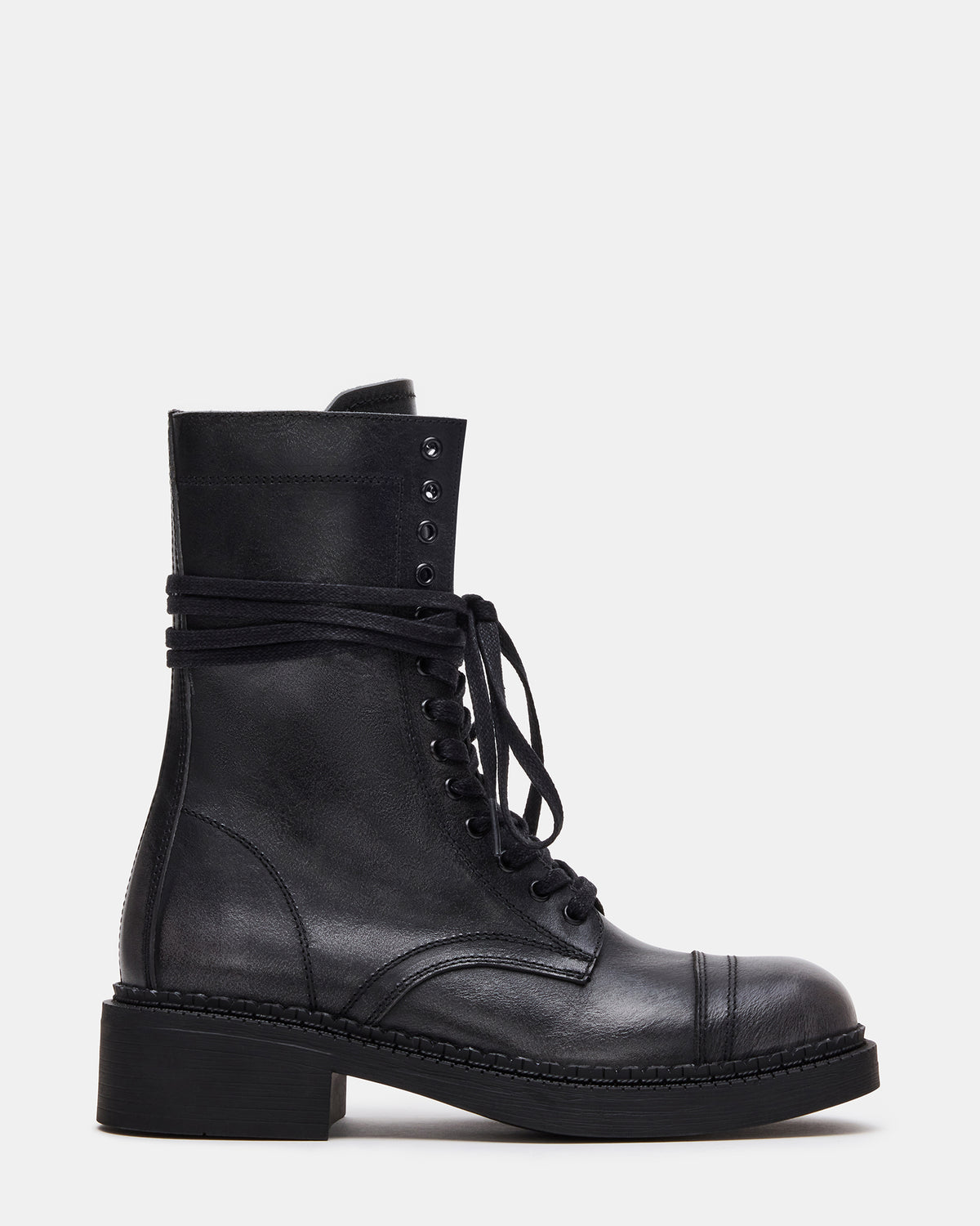 CRIMSON Black Distressed Moto Combat Women's Ankle Booties