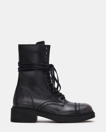 CRIMSON Black Distressed Moto Combat Women's Ankle Booties