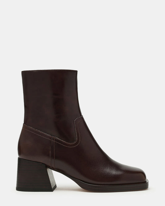 LATCHES Brown Leather Square-Toe Block Heel Women's Ankle Boot