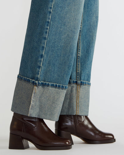 LATCHES Brown Leather Square-Toe Block Heel Women's Ankle Boot