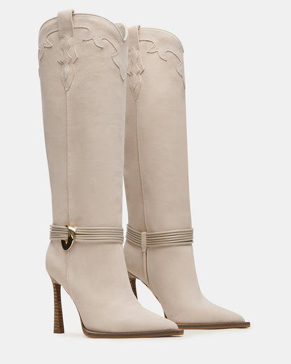KYNDALL Bone Suede Pointed-Toe Stiletto Heeled Knee-High Women's Boot