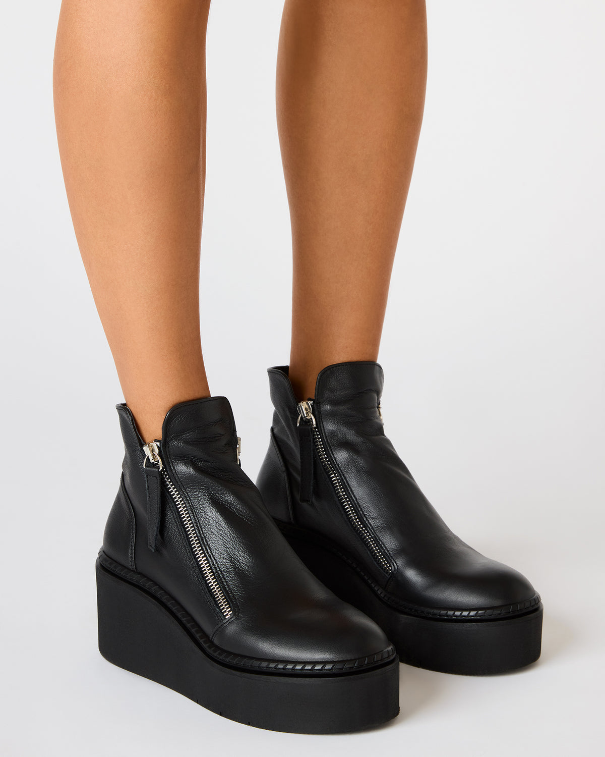 DRIFT Black Leather Platform Moto Women's Ankle Boot