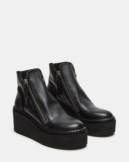 DRIFT Black Leather Platform Moto Women's Ankle Boot