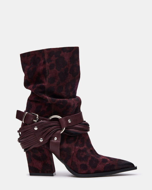 LAUPER Red Leopard Pointed-Toe Heeled Buckle Women's Ankle Boot