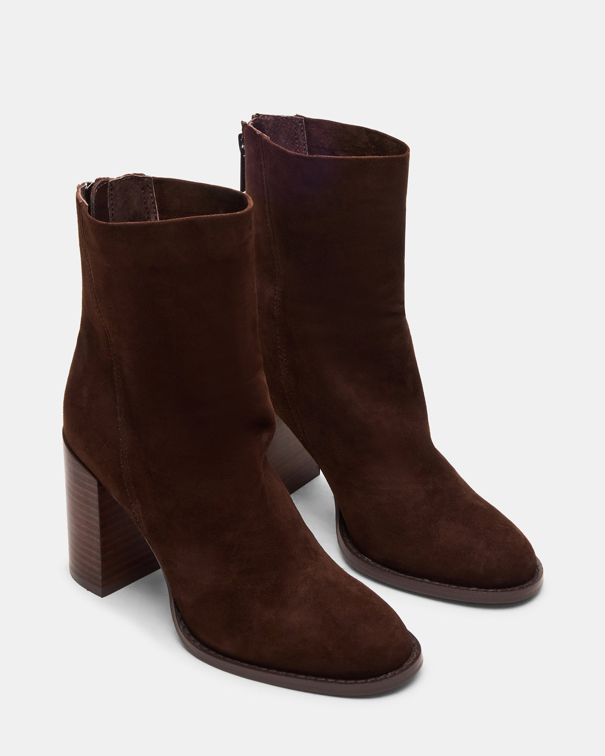 OBSESSION Chocolate Brown Suede Rounded Toe Block Heel Women's Ankle Boot