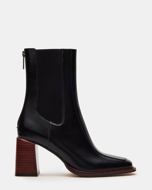 DOWNTOWN Black Leather Chelsea Block Heel Ankle Boot | Women's Booties