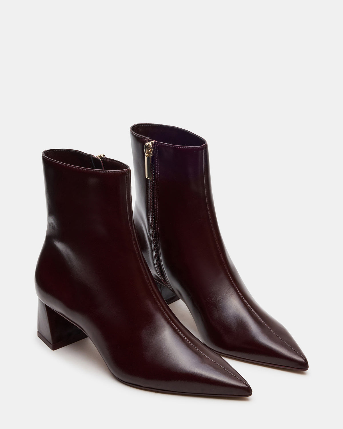 ASHLI Wine Leather Pointed-Toe Block Heel Women's Ankle Boot