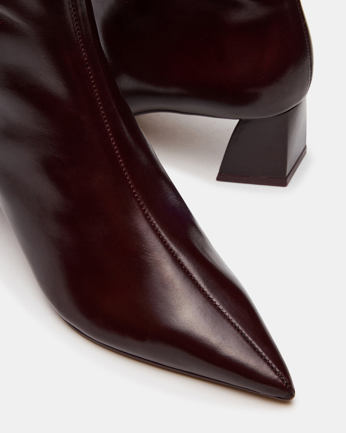 ASHLI Wine Leather Pointed-Toe Block Heel Women's Ankle Boot