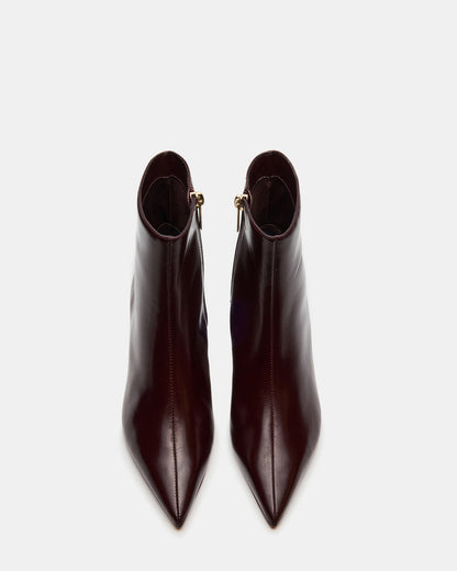 ASHLI Wine Leather Pointed-Toe Block Heel Women's Ankle Boot