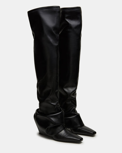 TATIANA Black Square Toe Cuffed Knee-High Women's Boot