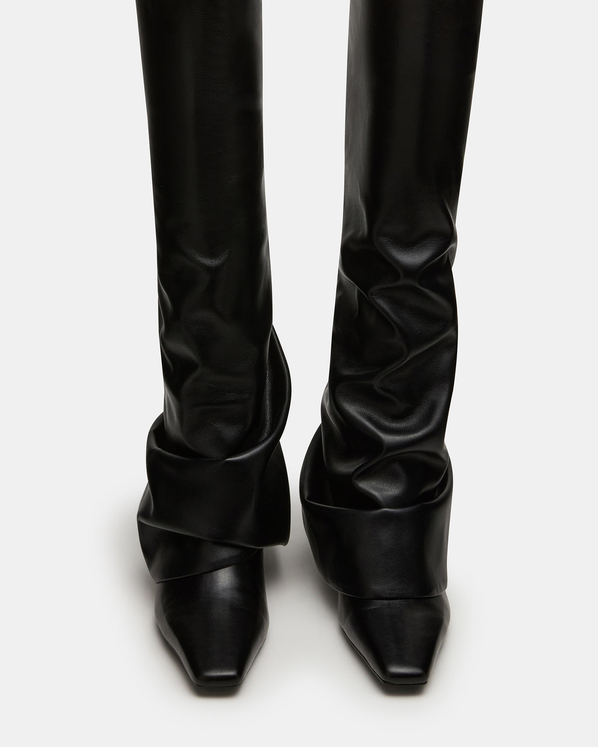 TATIANA Black Square Toe Cuffed Knee-High Women's Boot