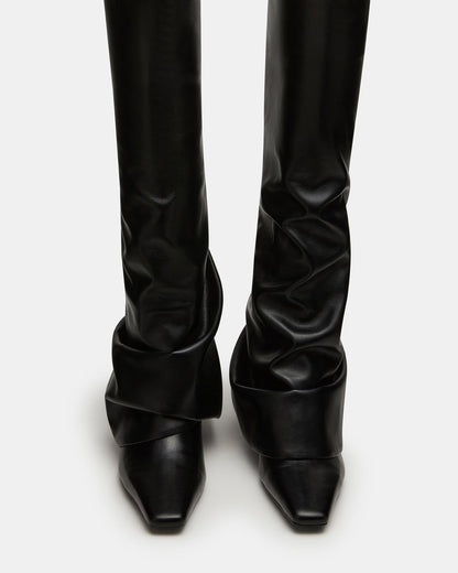 TATIANA Black Square Toe Cuffed Knee-High Women's Boot