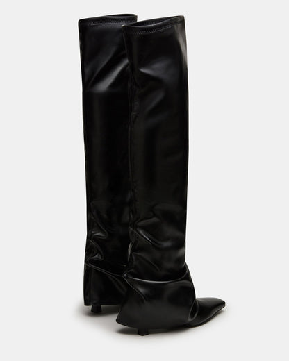 TATIANA Black Square Toe Cuffed Knee-High Women's Boot