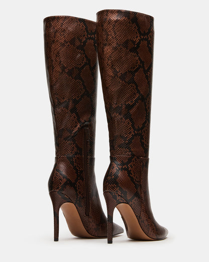 NITRO Brown Snake Pointed-Toe Stiletto Heel Knee-High Women's Boots