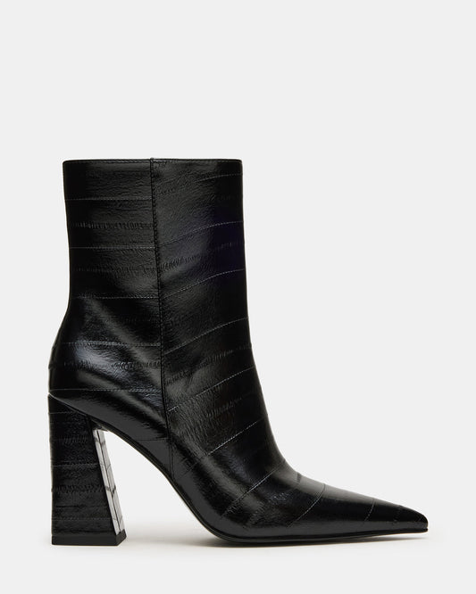 AUDREANA Black Eel Pointed-Toe Block Heel Women's Ankle Boot