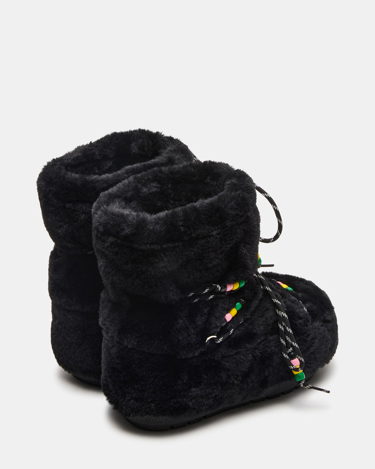MIRO Black Faux Fur Chunky Lace-Up Women's Bootie