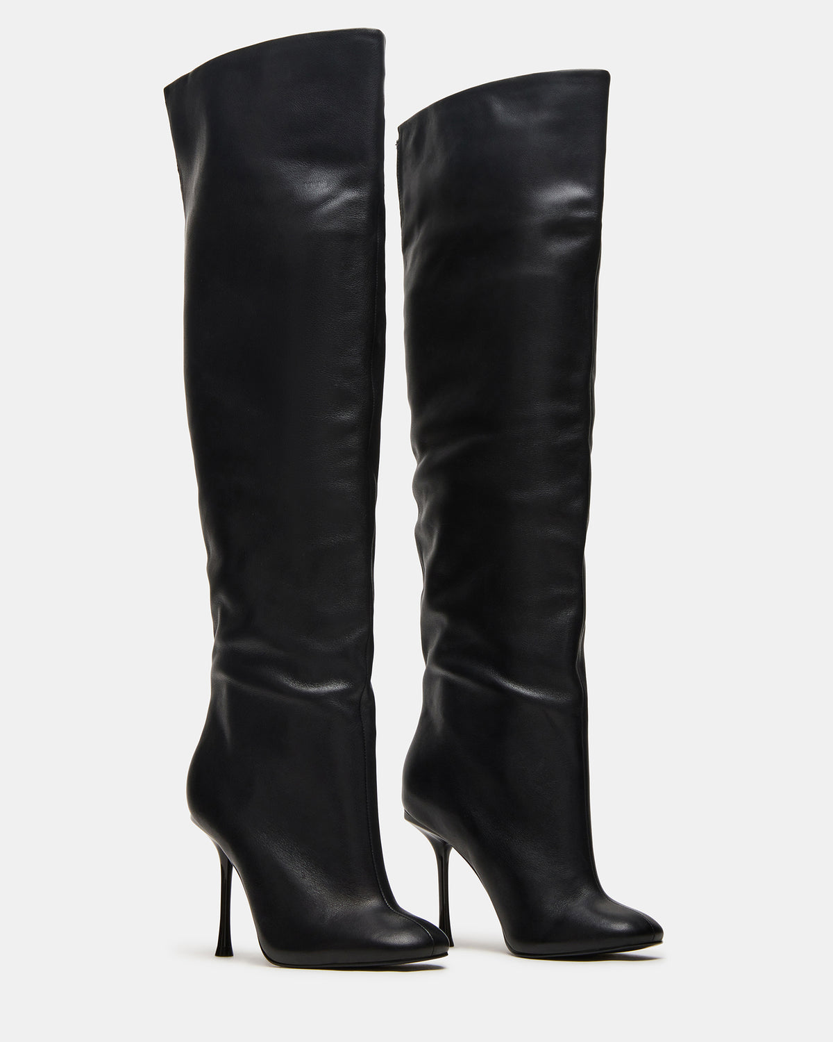 ALLURING Black Leather Over-The-Knee Square-Toe Heeled Women's Boot