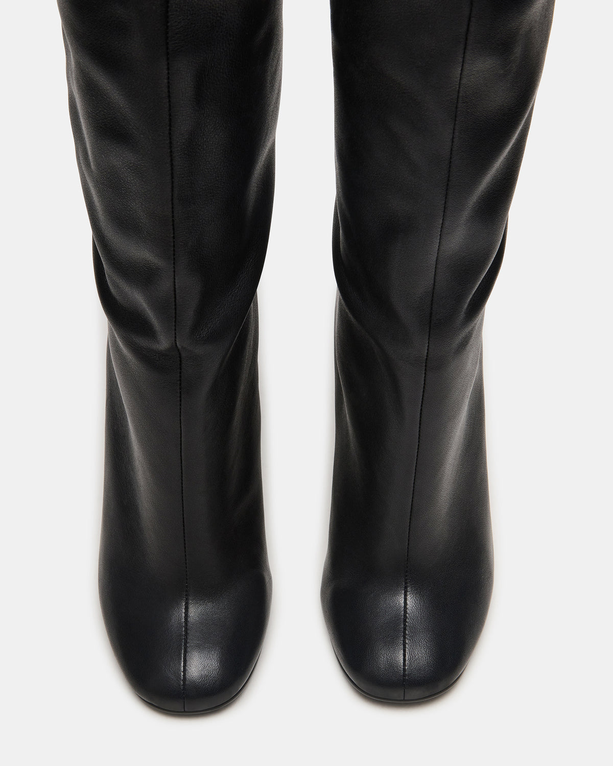 ALLURING Black Leather Over-The-Knee Square-Toe Heeled Women's Boot