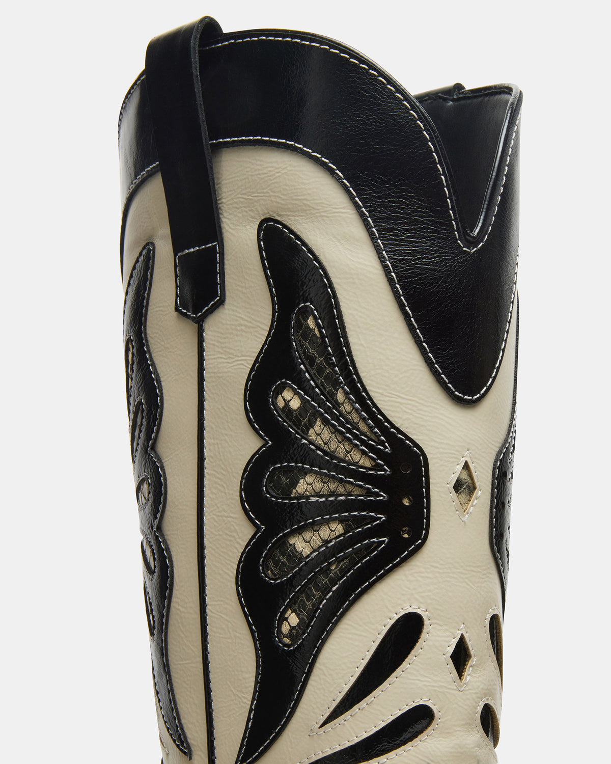 KAZ Black/White Pointed-Toe Knee-High Block Heel Western Women's Boot