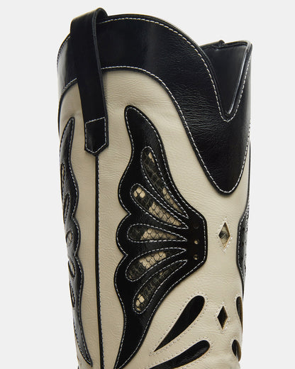 KAZ Black/White Pointed-Toe Knee-High Block Heel Western Women's Boot