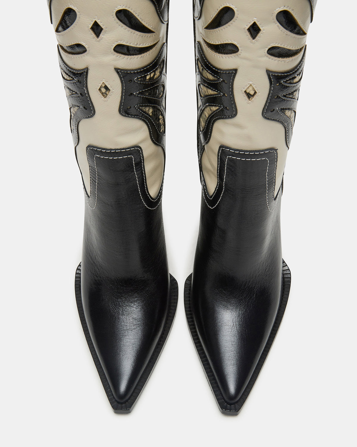 KAZ Black/White Pointed-Toe Knee-High Block Heel Western Women's Boot