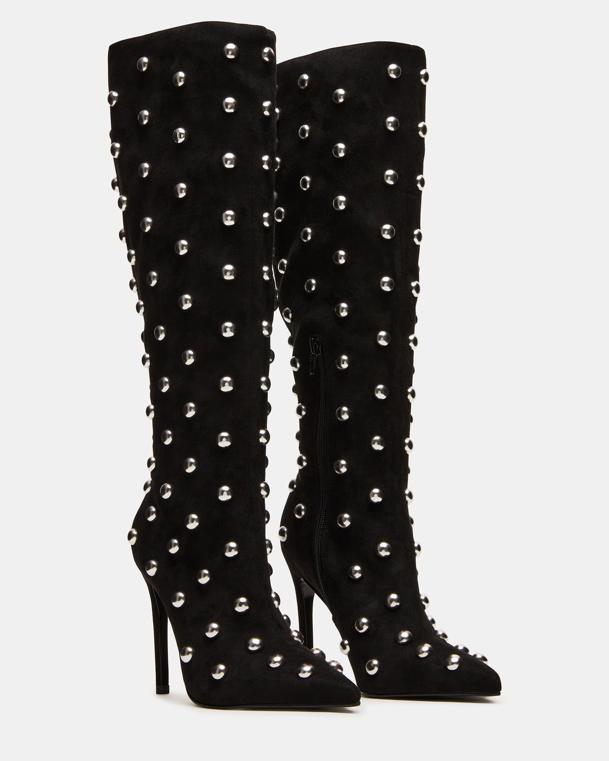 NITRO Black Studs Pointed-Toe Stiletto Heel Knee-High Women's Boots