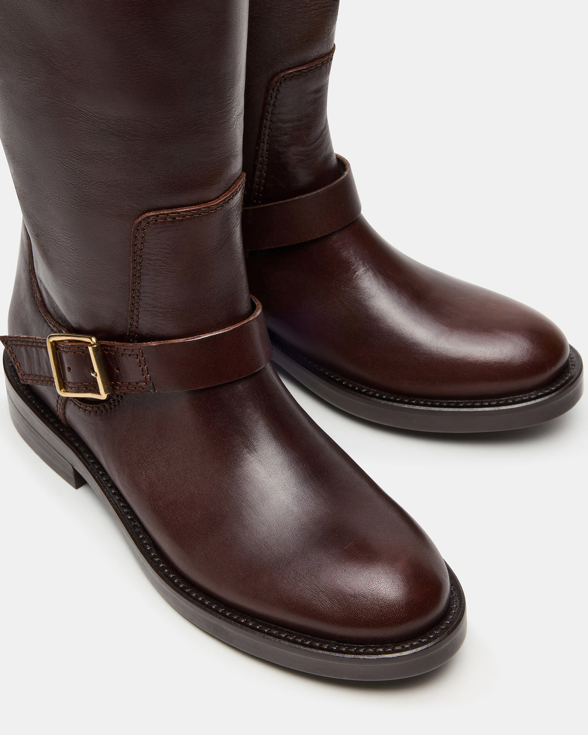 SADY Brown Leather Knee-High Rounded Toe Women's Boot
