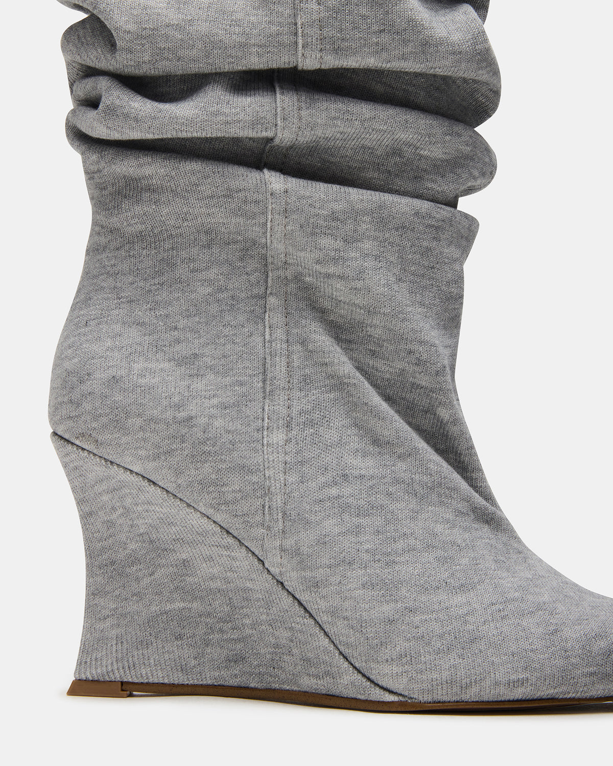 DISTORTION Grey Fabric Pointed-Toe Scrunched Knee-High Wedge Women's Boot