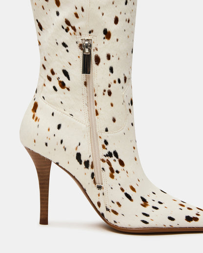 WESCOT Brown Cow Print quare-Toe Knee-High Heeled Women's Boot