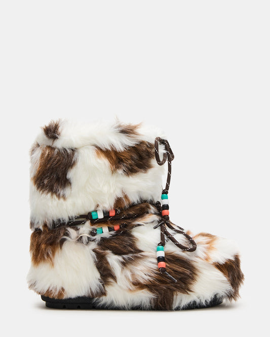 MIRO Brown Multi Faux Fur Chunky Lace-Up Women's Bootie