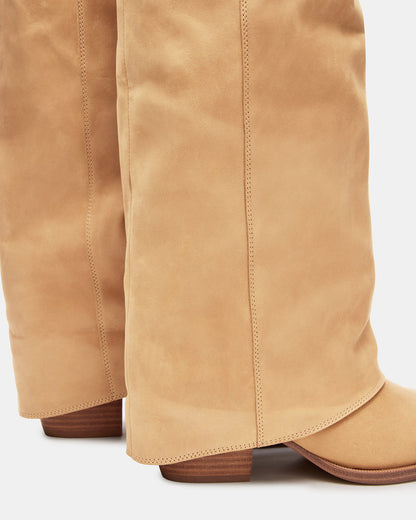 WINNICK Banana Leather Knee-High Cuffed Fold-Over Block Heel Women's Boot