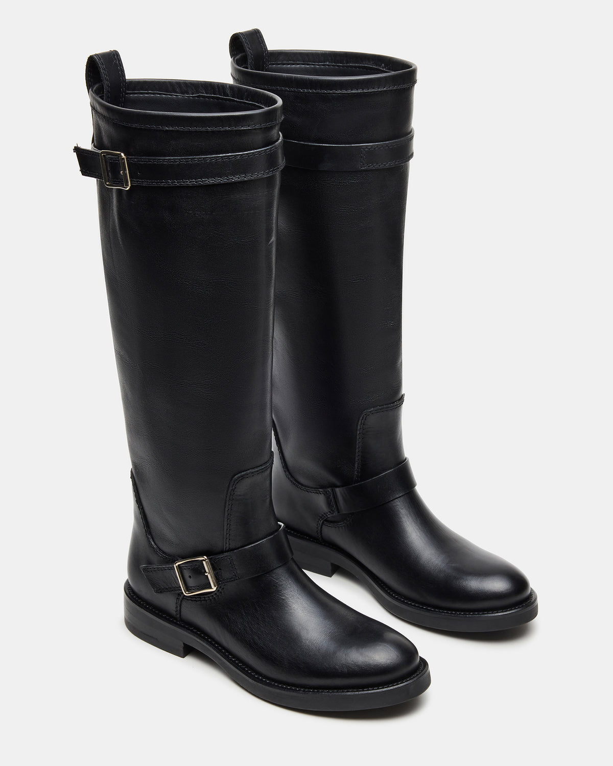 SADY Black Leather Knee-High Rounded Toe Women's Boot