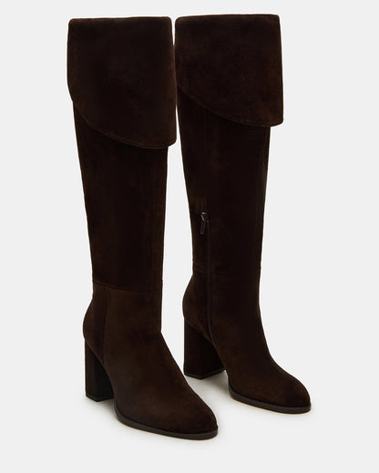WINSLET Brown Suede Knee-High Block Heel Women's Boot