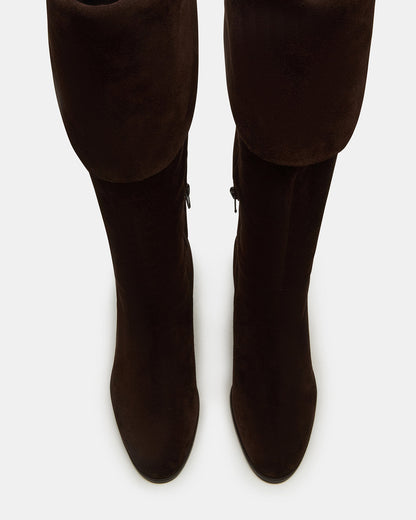 WINSLET Brown Suede Knee-High Block Heel Women's Boot