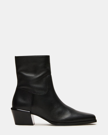 DANEY Black Leather Square-Toe Women's Ankle Boot