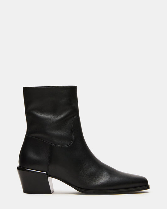 DANEY Black Leather Square-Toe Women's Ankle Boot