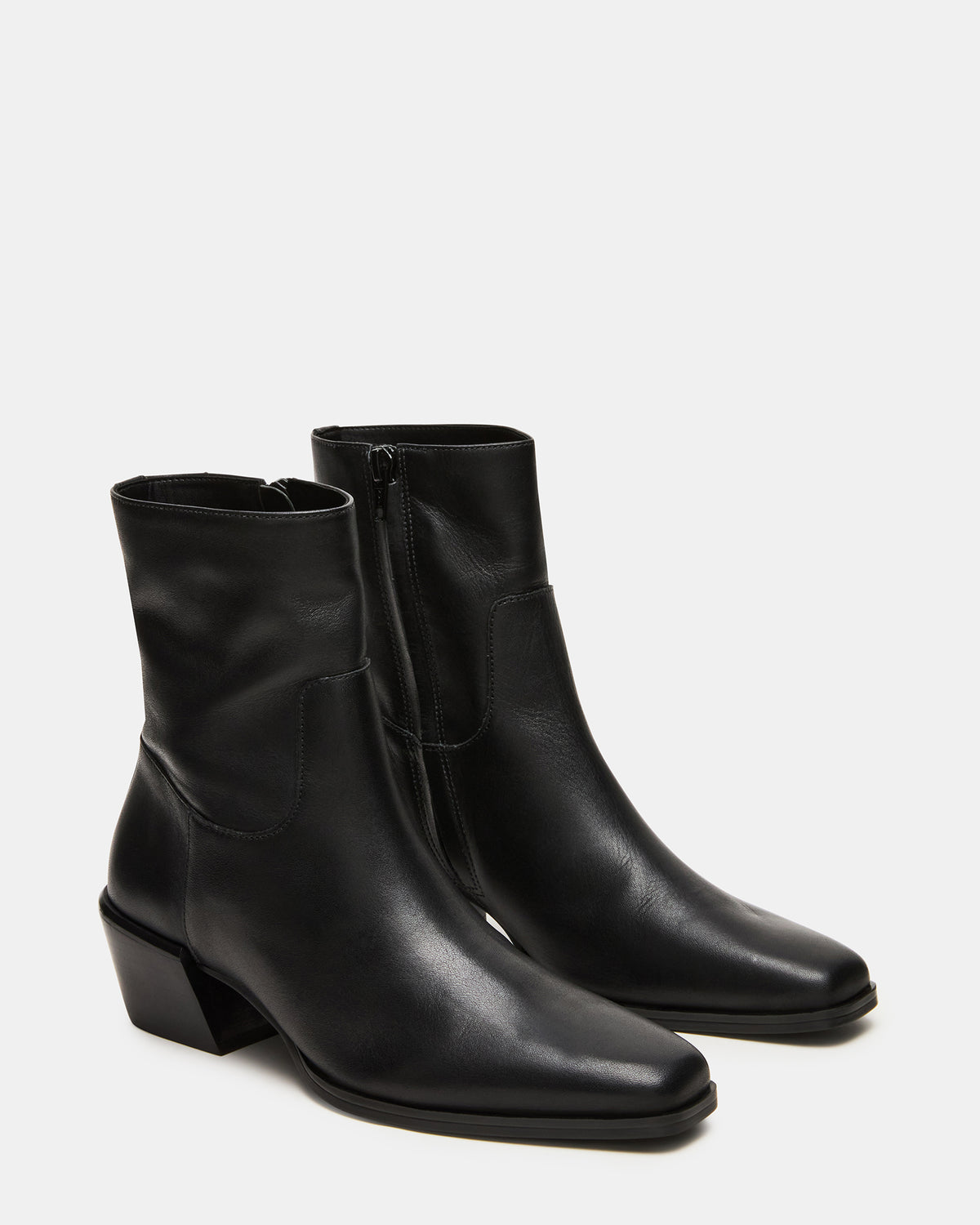 DANEY Black Leather Square-Toe Women's Ankle Boot