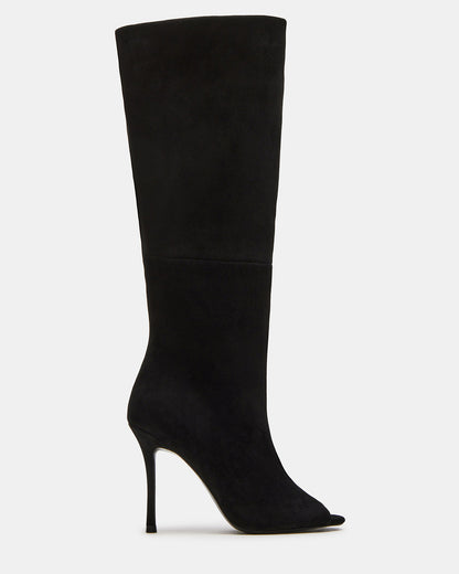 PEGGIE Black Suede Stiletto Heel Peep Toe Women's Boots