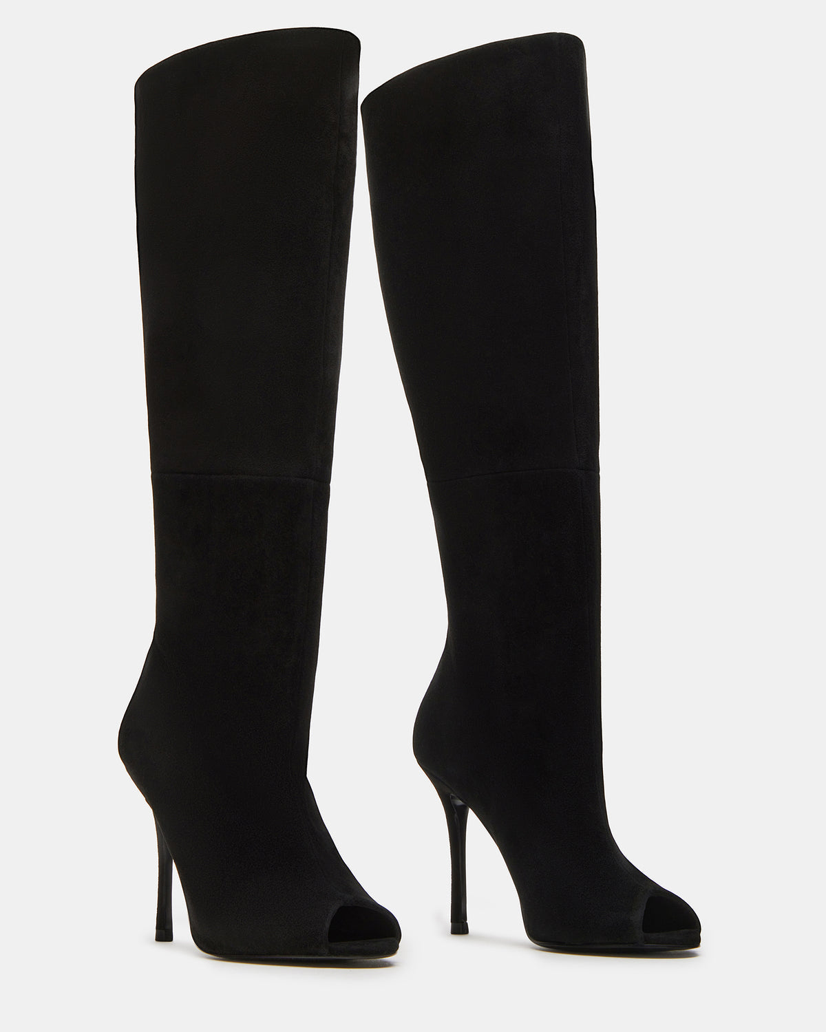 PEGGIE Black Suede Stiletto Heel Peep Toe Women's Boots